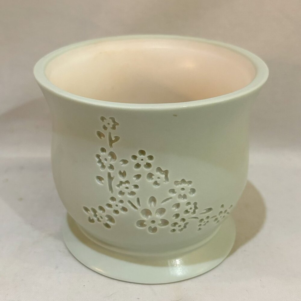 Simply Shabby Chic Pottery Planter Vase Mint Green Floral Motif